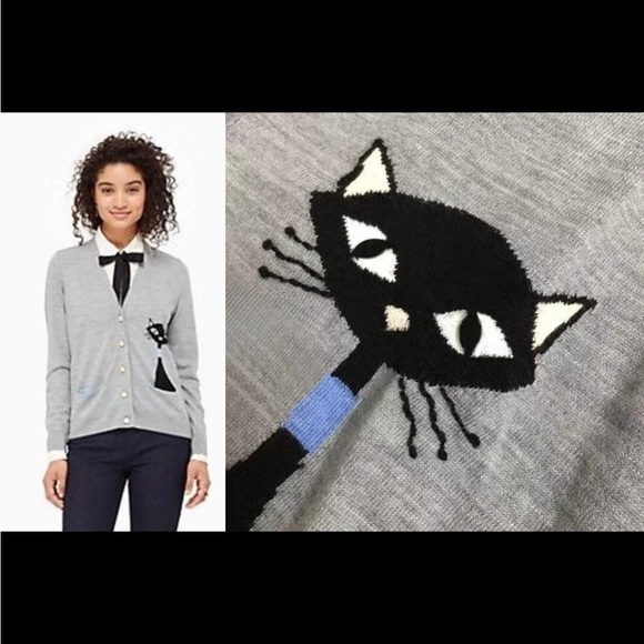 NWT Kate Spade Broome Street Cat Intarsia Cardigan Sweater XL - Picture 2 of 6